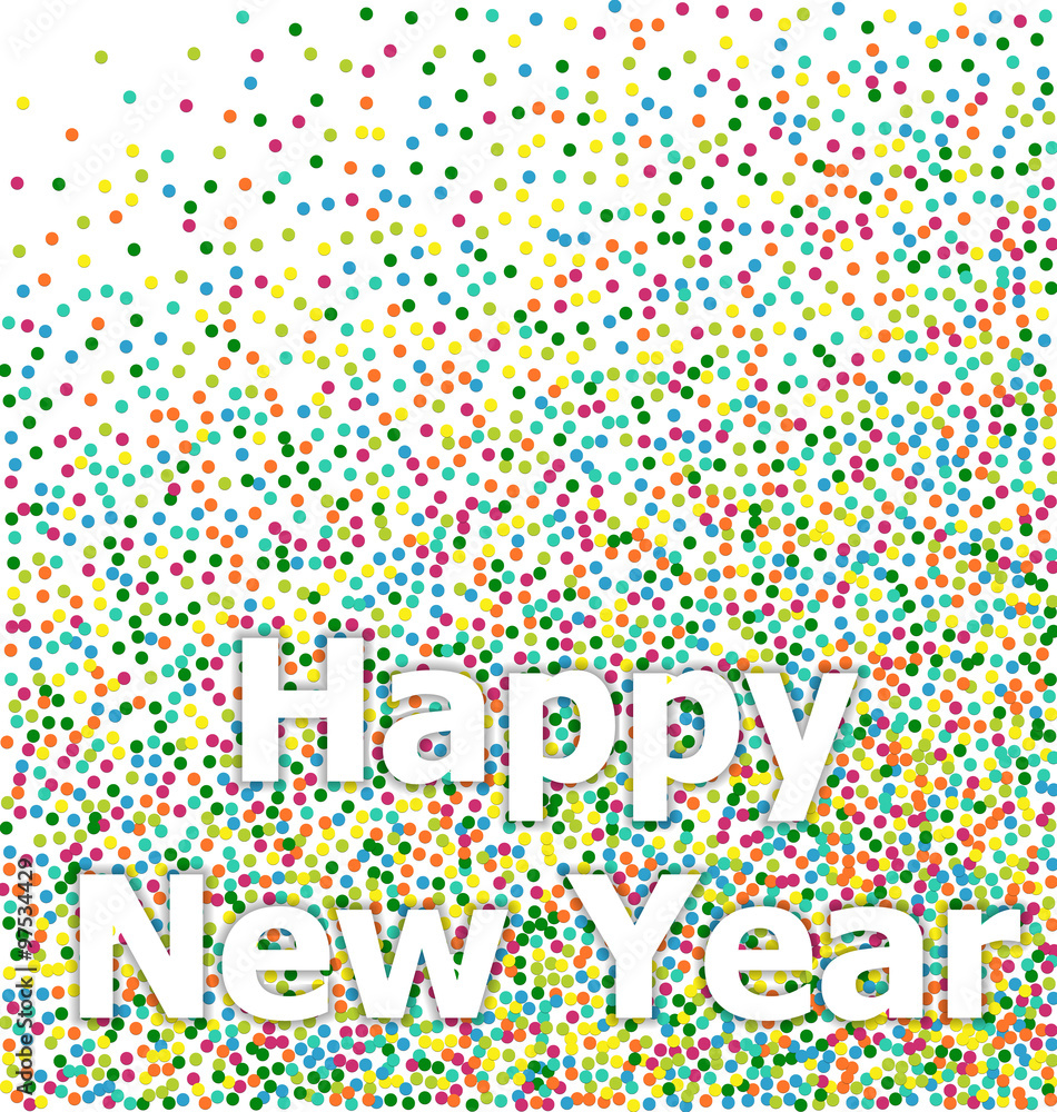 Happy New Year lettering colorful confetti background