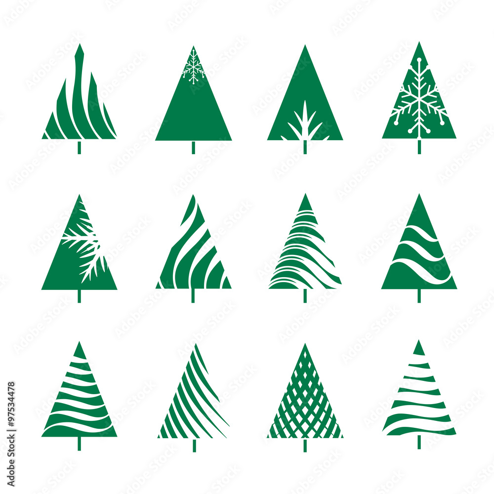 Set of Green Geometric Christmas Tree. Vector Illustrations. Set of Green Geometric Christmas Tree. Vector Illustrations.