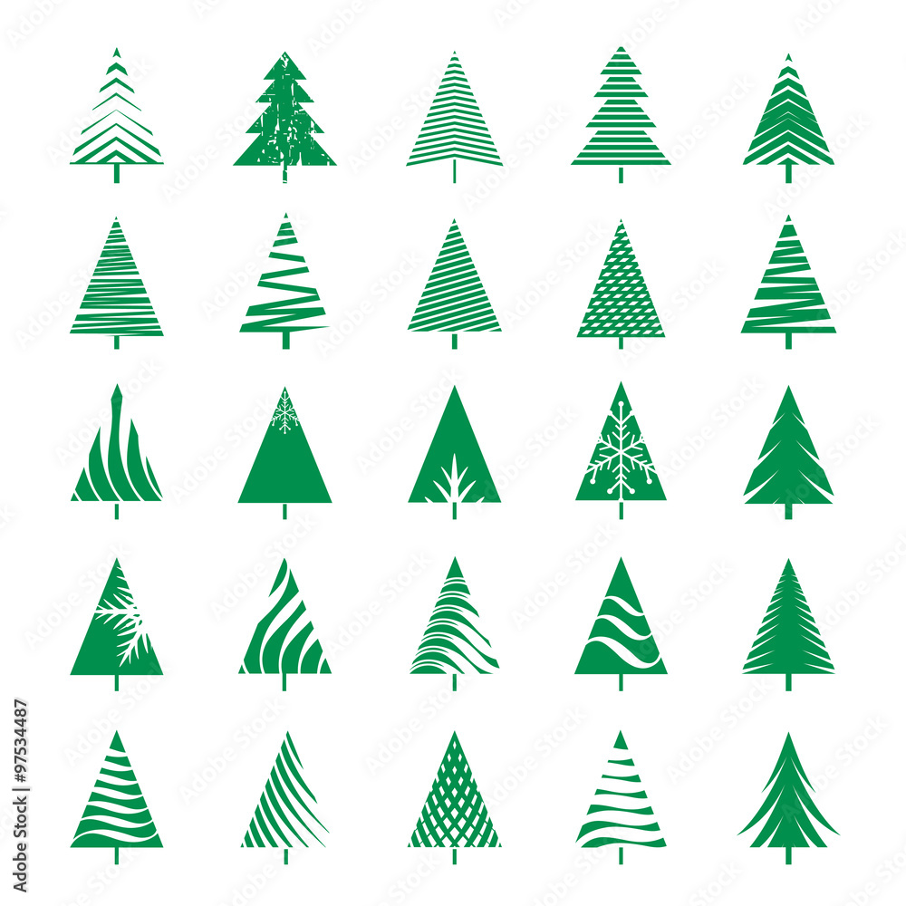 Set of Green Geometric Christmas Tree. Vector Illustrations. Set of Green Geometric Christmas Tree. Vector Illustrations.
