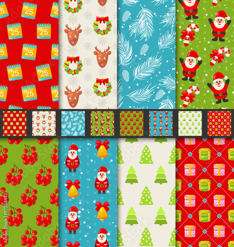 Collection Seamless Textures for Winter Holidays, Bright Wallpap