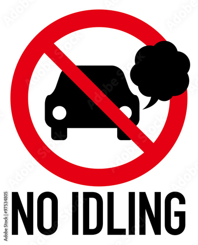 Idle free zone turn engine off sign, no idling, idle reduction, vector illustration
