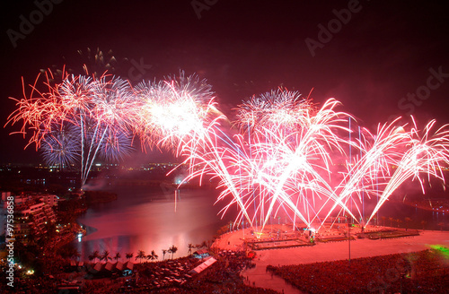 Beautiful fireworks on Thailand Father day at Moung Thong Thani, photo