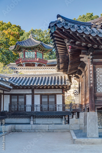 Pagoda and details of architecture in Changdeokgung Palace
