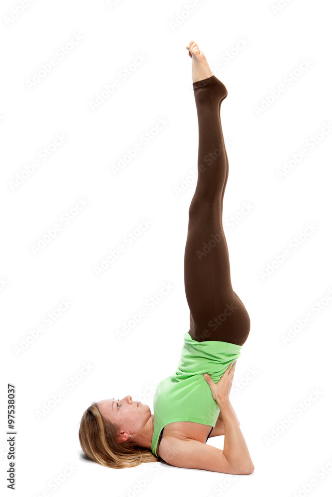Young woman doing yoga on a white background Young woman doing yoga on a white background