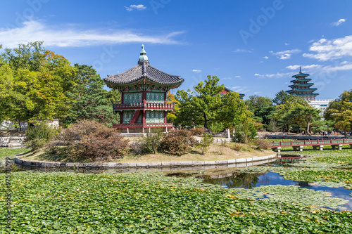 Photography Hwangwonjeong Pagoda in Gyeongbokgung Palace, Seoul,  Korea
