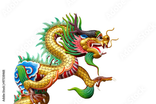 Colorful dragon statue on white in Chinese Shrine.
