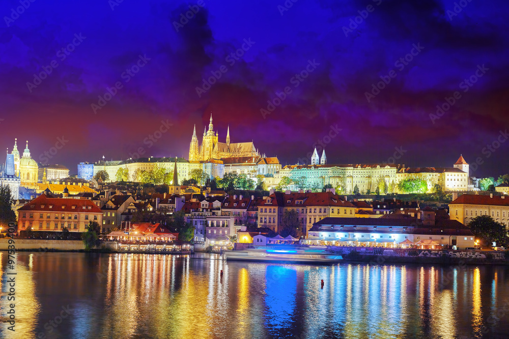 View of Prague Castle famous historic bridge that crosses the Vl