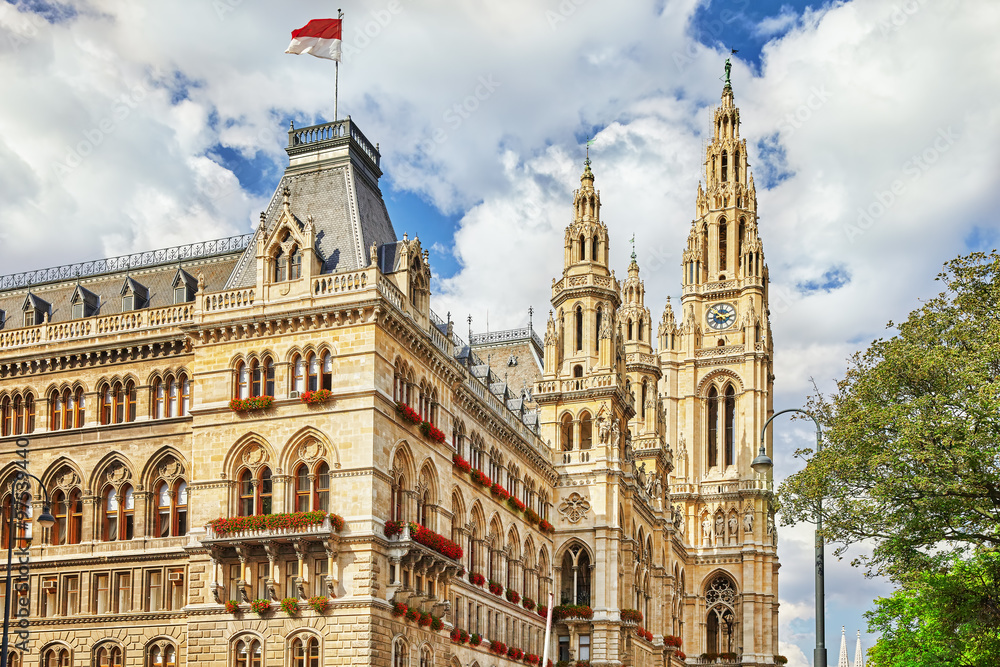 Vienna's Town Hall (Rathaus) at daytime.Vienna. Austria. Vienna's Town Hall (Rathaus) at daytime.Vienna. Austria.