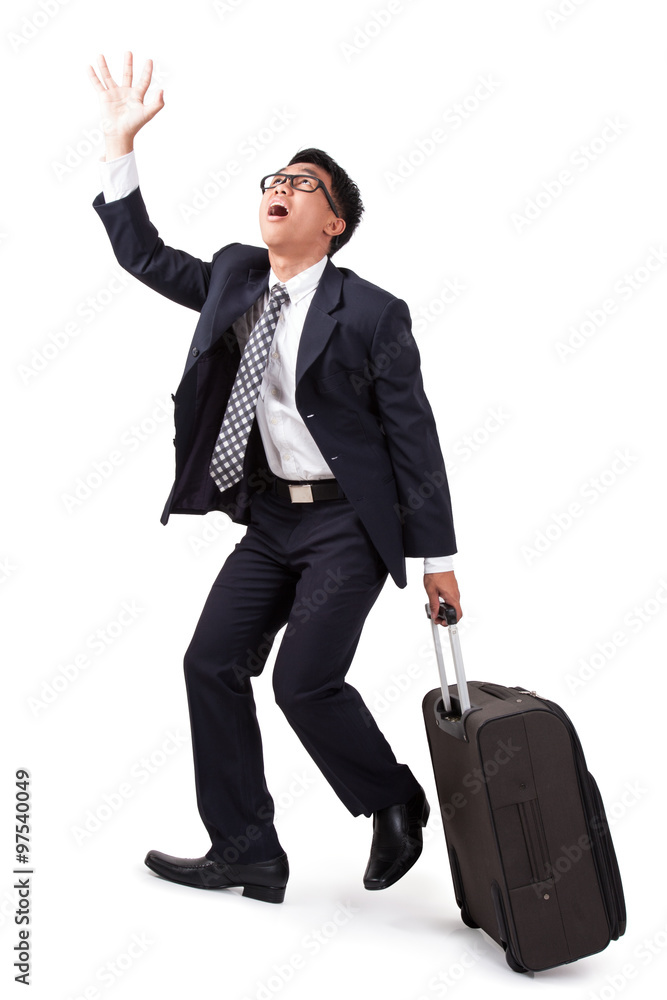 Businessman running with suitcase on a white background Businessman running with suitcase on a white background