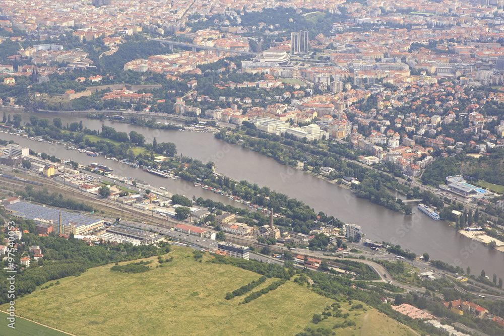 view from aircraft to the area of Prague.