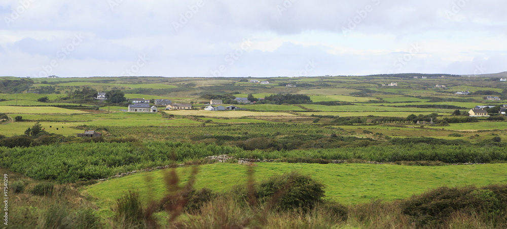 Scenic view of Rural farmhouses among farmland.
