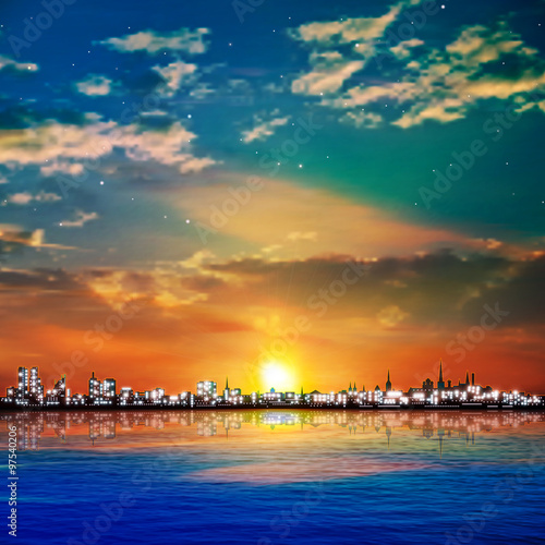 abstract stars background with sunset in Tallinn
