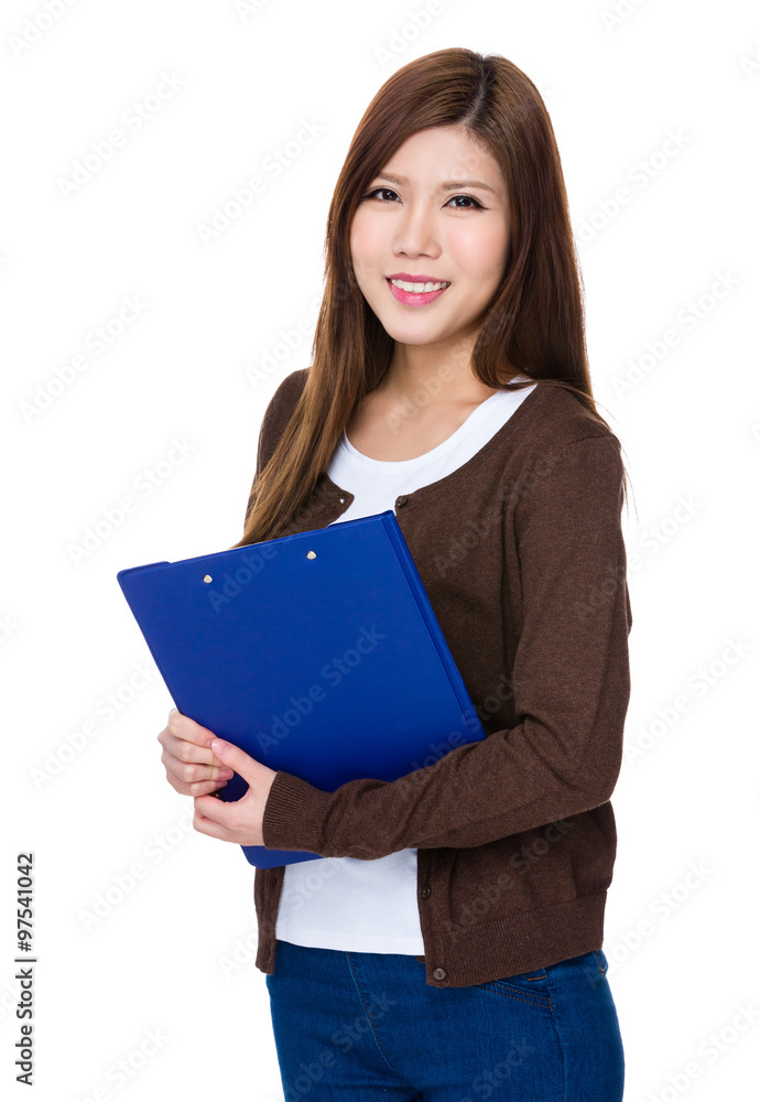Asian Young Woman hold with clipboard Asian Young Woman hold with clipboard