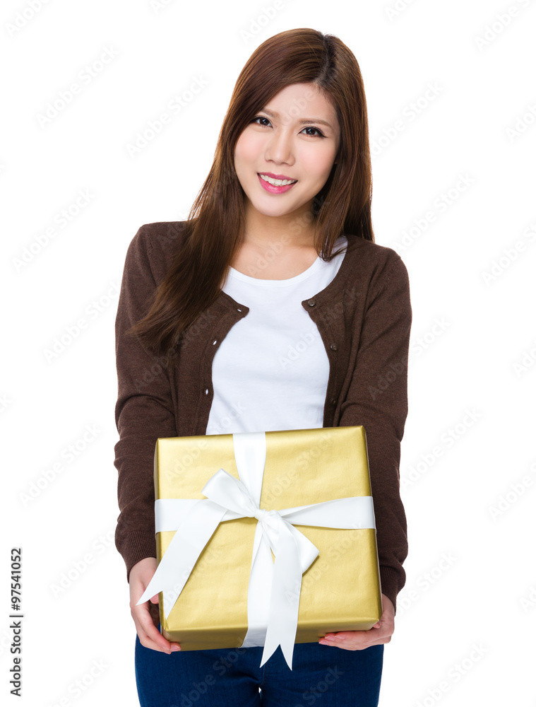 Young Woman hold with present box Young Woman hold with present box