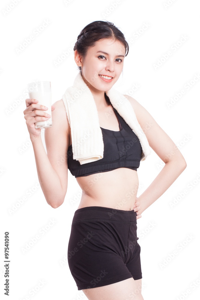 Beautiful healthy woman holding glass of milk on white background. Beautiful healthy woman holding glass of milk on white background.