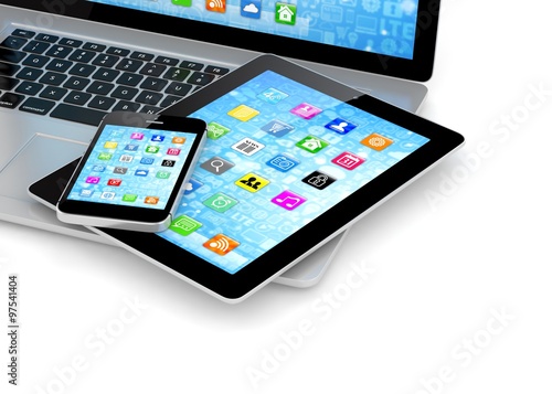 Laptop  phone and tablet pc.