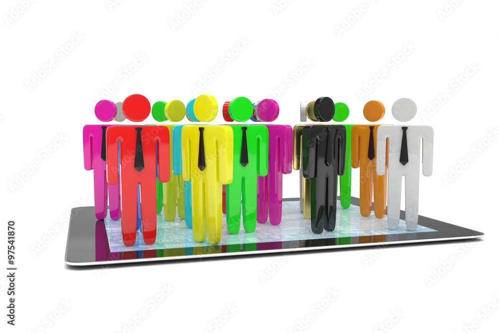 Obraz premium group of people figures on tablet PC, 3d render