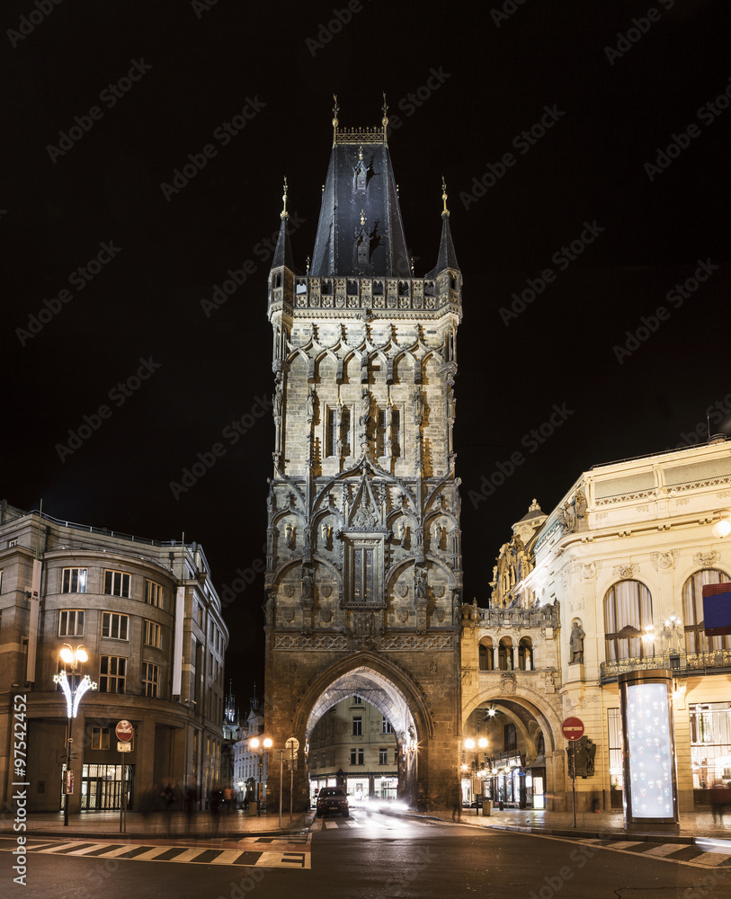 Powder Tower at night, Prague