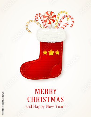 Christmas sock with stars and candy canes