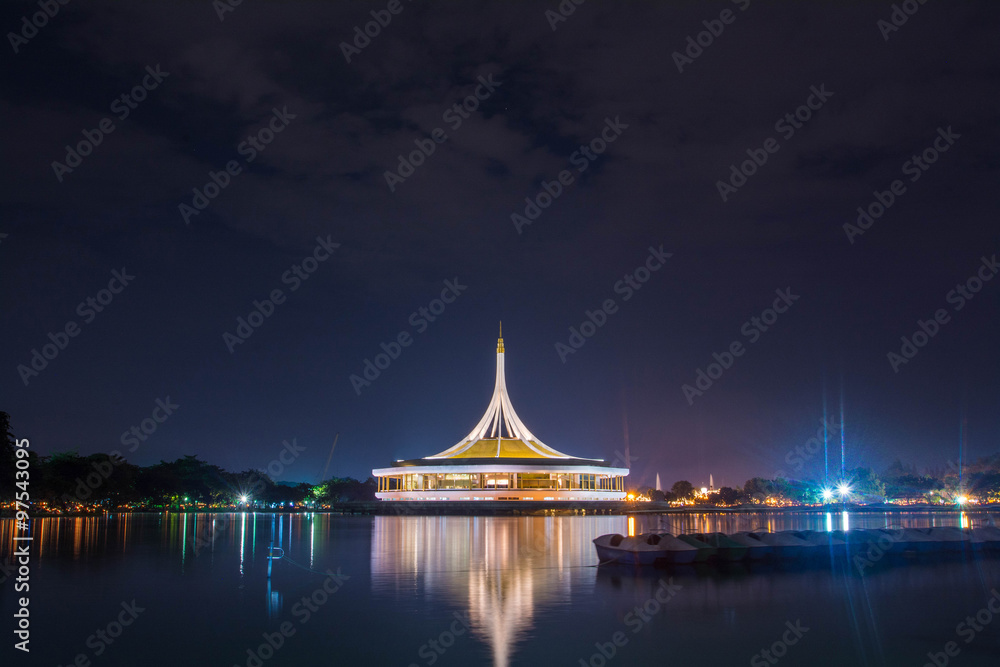 Hall Ratchamongkhon Suan Luang Rama 9 Park and Botanical Garden is the largest in Bangkok at night