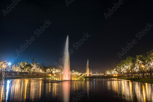 fountain at night in Suan Luang Rama 9 Park and Botanical Garden is the largest in Bangkok