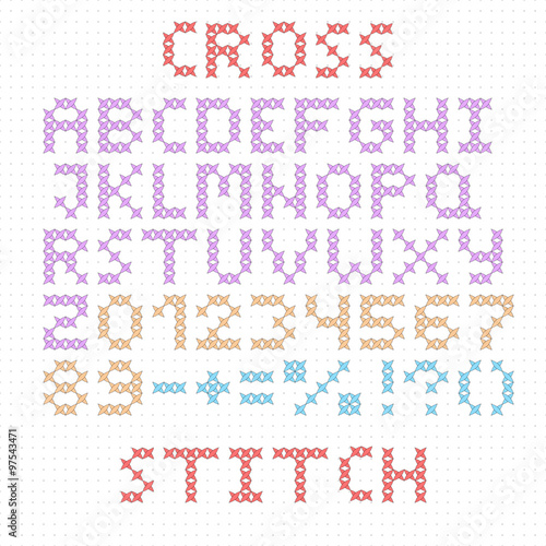 The Latin alphabet. Large English letters. Cross-stitch.