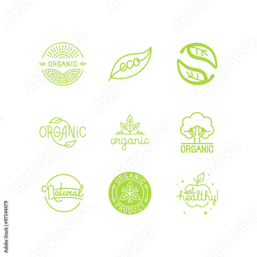 Vector set of green and organic products labels and badges