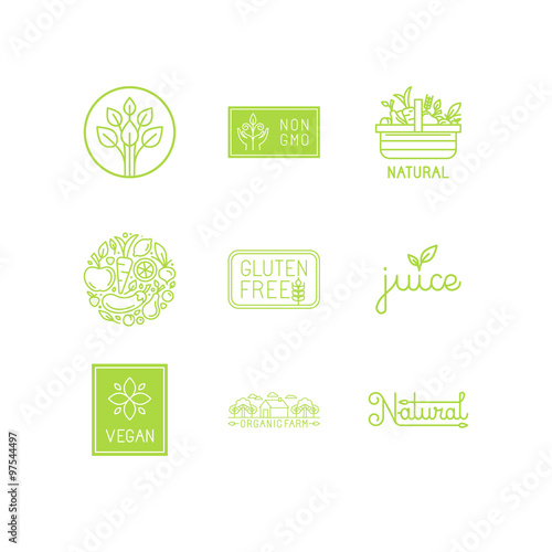 Vector set of green and organic products labels and badges