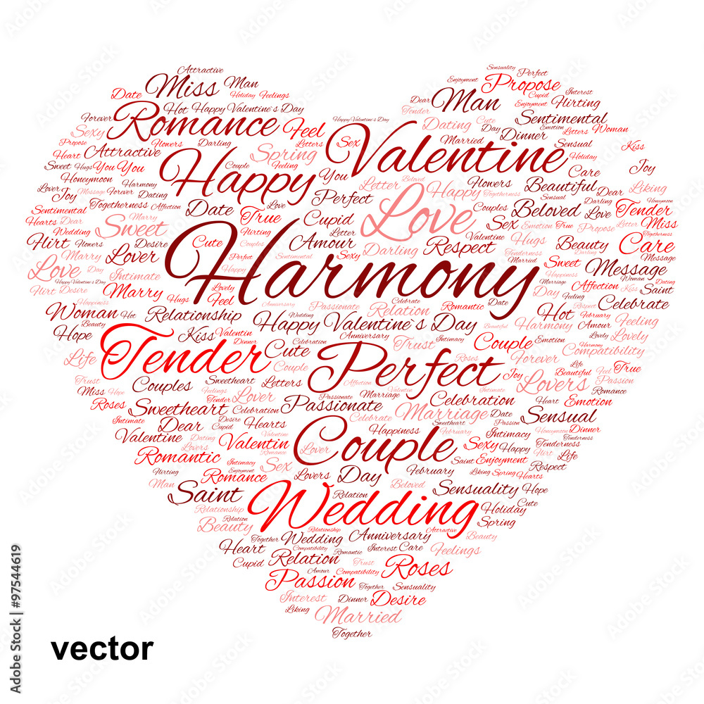 Vector conceptual Valentine heart word cloud Vector conceptual Valentine heart word cloud