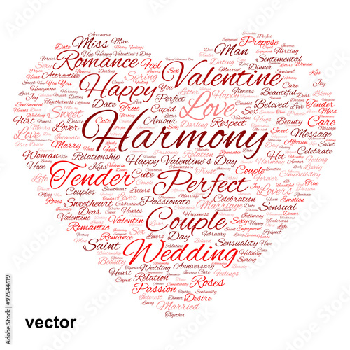 Vector conceptual Valentine heart word cloud
