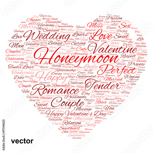 Vector conceptual Valentine heart word cloud