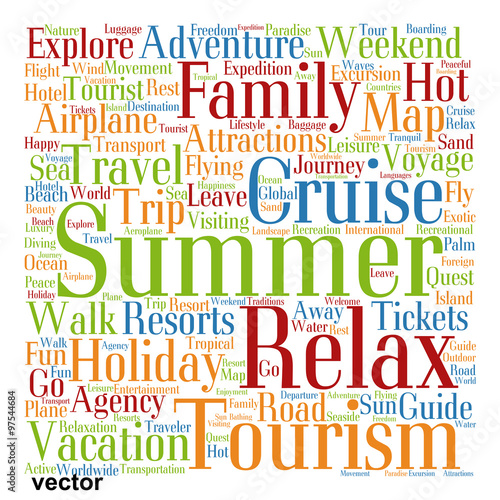 Vector conceptual tourism or travel  word cloud