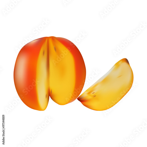 Asian juicy orange persimmon closeup