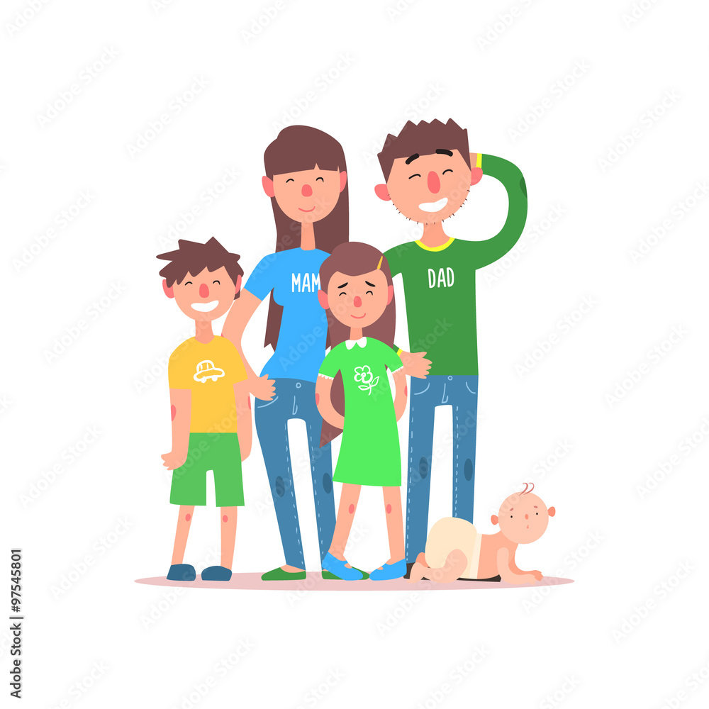 Family with Parents Wearing Jeans. Vector Illustration