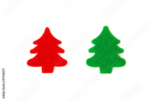 red and green flat christmas trees on a white background