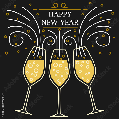 Happy new year greeting card. EPS10 vector. Champagne glasses th