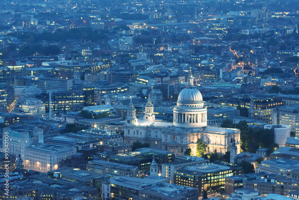 St Paul Cathedral in London. Aerial view