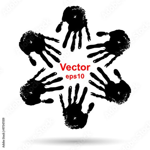 Vector black onceptual children painted hand print isolated