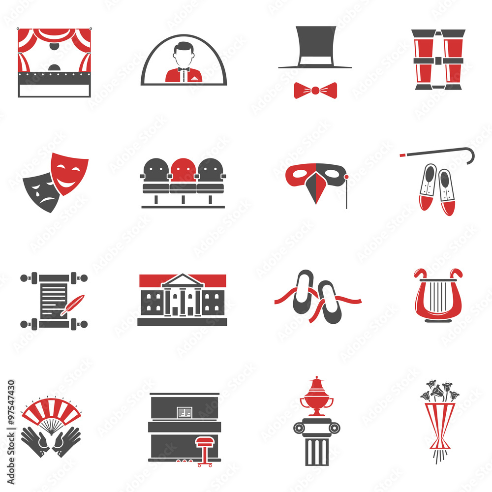 Theatre Red Black Icons Set Theatre Red Black Icons Set