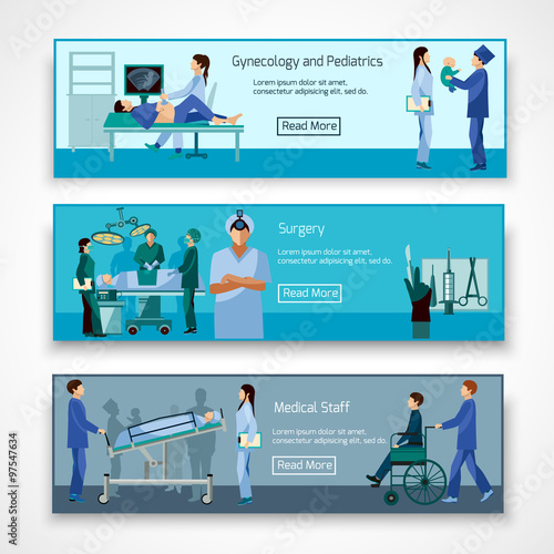 Medical professionals at work banners set