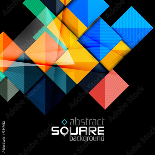 Glossy color squares on black. Geometric abstract background
