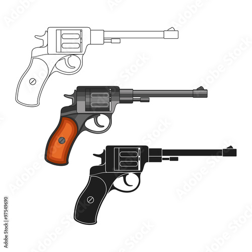 Set of revolvers on a white background.