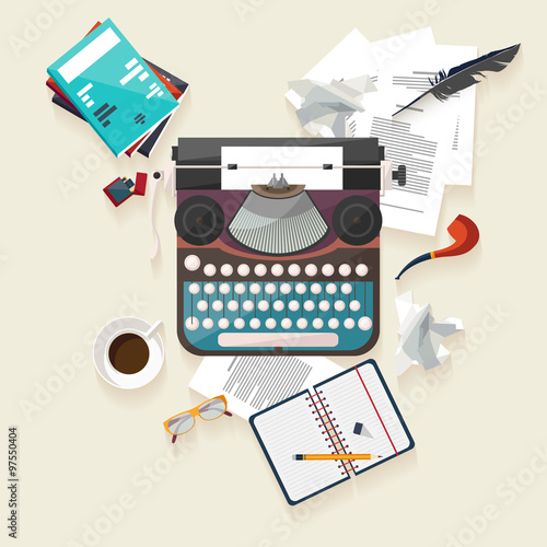 Writer's workplace. Flat design.