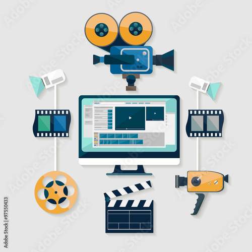 Video production. Flat design.
