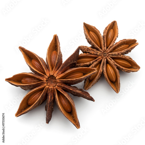 Star anise spice fruit and seeds isolated on white background cl