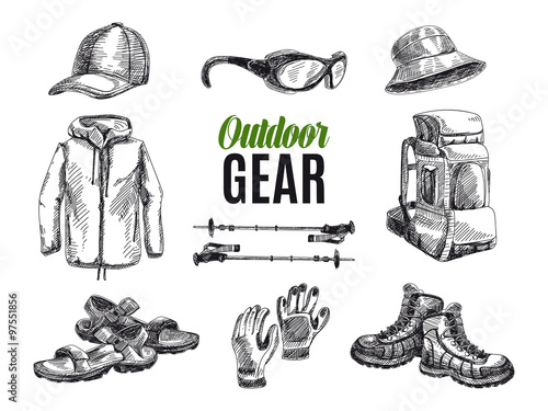 Vector set of highly detailed hand drawn camping stuff. 