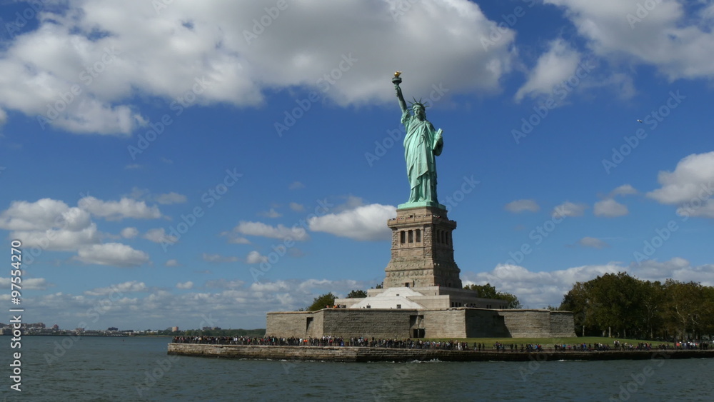 Liberty Statue New York view from passing boat Liberty Statue New York view from passing boat