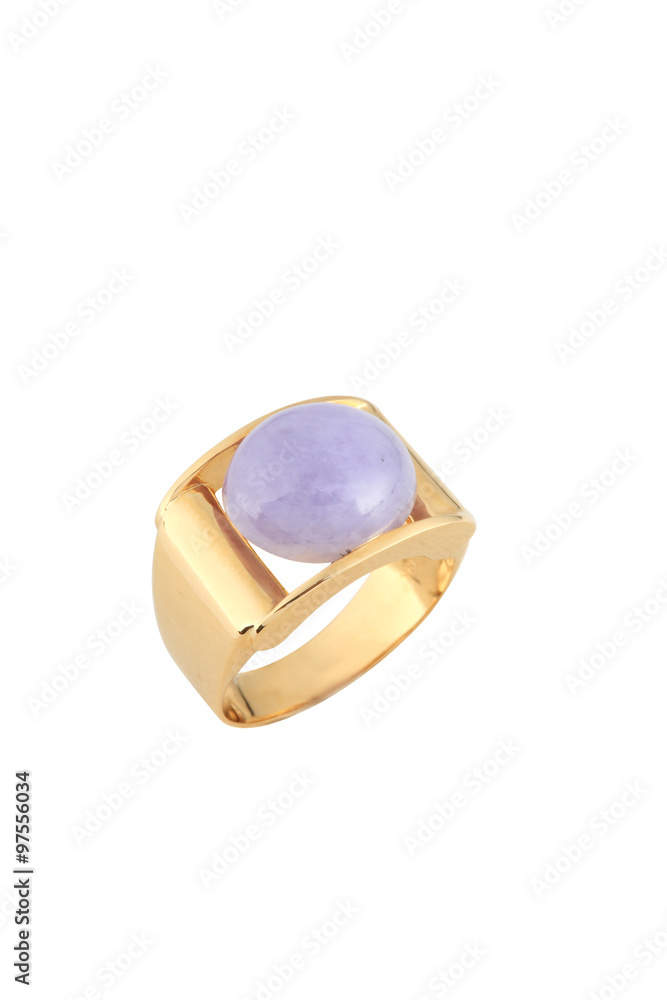 Purple jade gold ring isolated on white background Purple jade gold ring isolated on white background