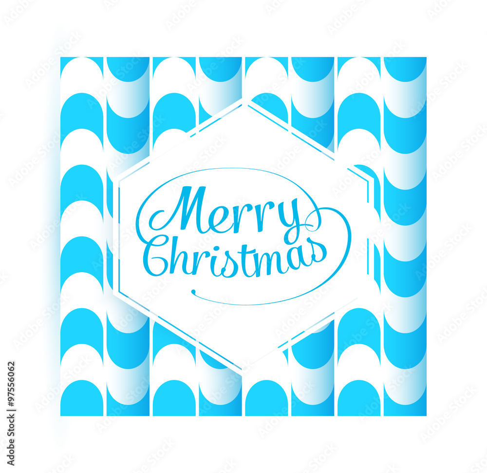 Merry Christmas Greetings Postcard with Vintage Typographic Badge. Vector Illustration