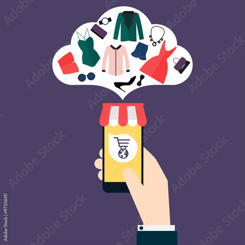 Concept online shopping and e-commerce. Icons for mobile marketi